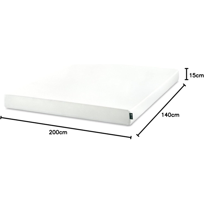 Матрац Zinus 140x200 см H3 - Збагачений зеленим чаєм для тривалої свіжості - Висота 15 см - Ергономічний матрац з холодної піни - Сертифікований Oeko-TEX - Виготовлено за німецькими стандартами 140 x 200 см Висота 15 см Холодний гель