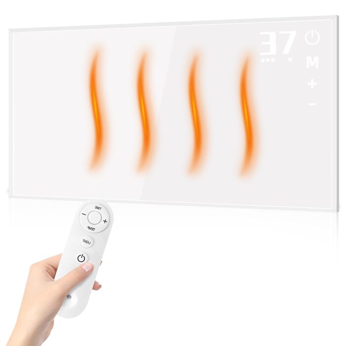 Інфрачервоний настінний обігрівач 450 Вт, настінний інфрачервоний обігрівач із захистом від перегріву та пультом дистанційного керування, 9-годинний таймер, тихий енергозберігаючий електричний обігрівач для спальні, ванної кімнати, офісу площею 10-15 м, 4