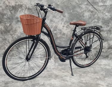 Звичайний жіночий міський велосипед Umit ALANYA 28″, 21-швидкісний перемикач швидкостей, багажник та кошик, НОВИЙ 2810-чорний