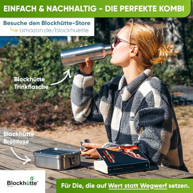 Термос з нержавіючої сталі Log Cabin 1 л Пляшка для води з нержавіючої сталі, підходить для газованих напоїв, герметична, можна мити в посудомийній машині, ідеально підходить для спорту, походів, дітей - без BPA 1000 мл, матова нержавіюча сталь