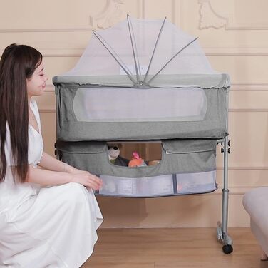 Колиска Cododo з матрацом та москітною сіткою, ліжечко 2-в-1, Cododo для дітей від 0 до 36 місяців, складна, 2-в-1, дитяча колиска, мобільне приліжкове ліжечко (93 x 57 x 71 88 см)