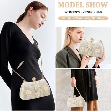 Жіноча сумочка з перлами та квітковою мереживною вишивкою, сатин, елегантна ручна сумочка з верхньою ручкою, зі знімним ланцюжком, для весілля, дівич-вечора, випускного, білого кольору