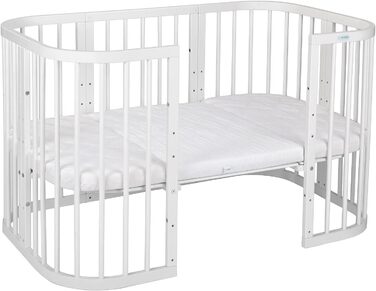 Дитяче дерев&39яне ліжко Waldin 7-в-1 з матрацом, трансформоване дитяче ліжко, вентильоване, регульована основа в 5 положеннях, комплект &quotвсе включено&quot, біле дерево (комплект тканини не входить до комплекту)