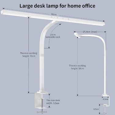 Настільна лампа EppieBasic LED з регулюванням яскравості, настільна лампа Architect із затискачем для домашнього офісу, яскраве світлодіодне офісне освітлення робочого столу потужністю 24 Вт, лампа для монітора захисту очей з регулюванням яскравості та 6 