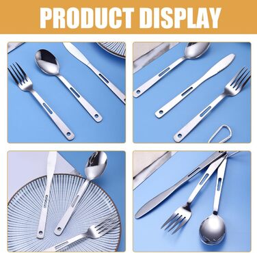 Дорожні столові прибори з нержавіючої сталі, кемпінгові столові прибори, посуд, 5 предметів з сумкою для пікніків, походів, барбекю