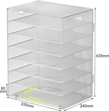 Металевий офісний органайзер EasyPAG A4 з 7 відділеннями, тримач для документів, лоток для файлів, тримач для журналів, лоток для листів, органайзер для паперових журналів, білий, 33,5 x 24 x 43,5 см