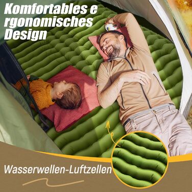 Килимок для сну, потовщений подвійний кемпінговий матрац, надлегкий надувний кемпінговий матрац для 2 осіб з ножним насосом, подушка для використання на свіжому повітрі, зелений