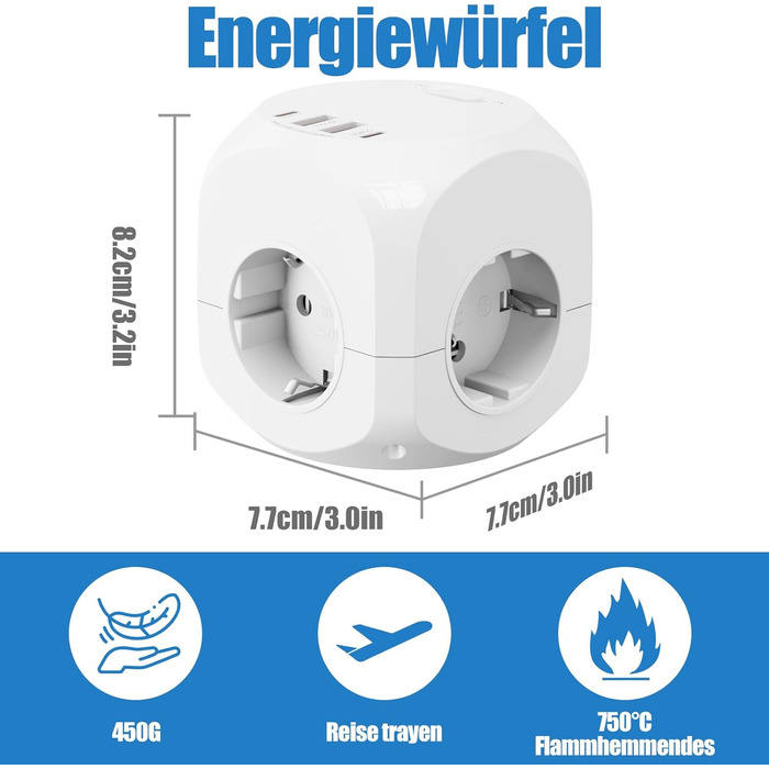 Розетка з USB, розетка з вимикачем, подовжувач на 8 розеток N 1, куб з 2 розетками USB-C, адаптер для домашнього офісу з кубом роз