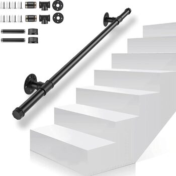 Поручні Gorssen 100 см чорні — залізні трубчасті поручні для сходів, дому та вулиці з кронштейнами (повний комплект)