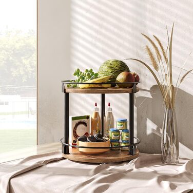 Підставка для спецій, 2-рівнева обертова кухонна полиця-органайзер, кругла обертова підставка для спецій, окремостояча, компактний тримач для спецій з поворотним столом, для кухонної стільниці, обіднього столу, вінтажний коричневий та чорний XSR22BR 26 x 