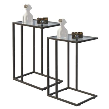 С-подібний приставний столик, комплект з 2 приставних столиків до дивана, журнальний столик, маленький столик, столик до дивана, тумбочка біля ліжка, бічний столик, столик для ноутбука, столик до дивана, скло, чорний (2 шт.)