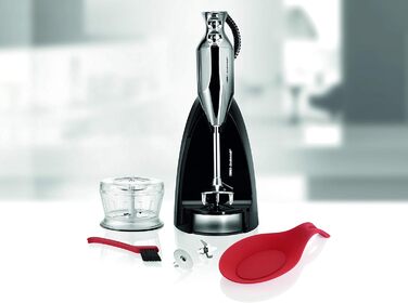 Ручний блендер, ручний блендер, професійний, аксесуари, до 17 000 об/хв, 200 Вт, ергономічний дизайн ручки, подвійний перемикач, центрування, що застібається, двигун змінного струму, спіральний кабель, 200 Chrome 90580