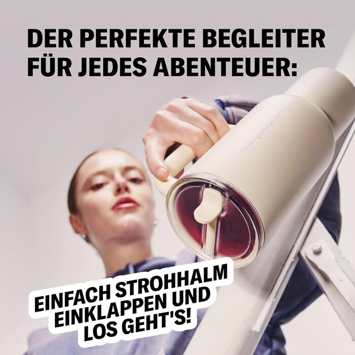 Термокружка Waterdrop з трубочкою 1,1 л Герметична, міцна пляшка для пиття з відкидною трубочкою, зберігає напої холодними протягом 12 годин, кухоль для пиття з кришкою, ізольована пляшка з нержавіючої сталі, зимово-білий колір