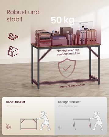 Стіл VASAGLE комп'ютерний та офісний стіл, 120 x 50 x 76 см, вінтажний коричневий/чорнильний чорний