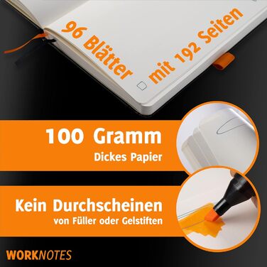 Зошит WORKNOTES у лінійку A4 - Зошит для творчих людей та діячів, 192 перфоровані сторінки, папір, стійкий до чорнил, 100 г/м, тверда обкладинка чорного кольору, включаючи петлю для ручки та кишеню для документів