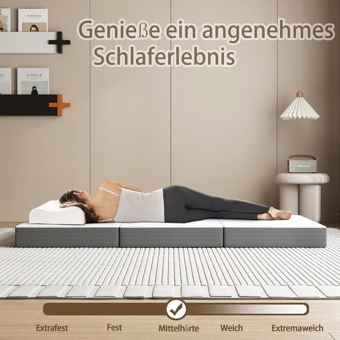 Розкладний матрац 75x195x10 см, середньої жорсткості, розкладний матрац, гостьовий матрац, гостьове ліжко, виготовлений з матеріалу товщиною 10 см з чохлом, що прається, для подорожей, кемпінгу, підлоги, гостьового ліжка, матраца, білий 75x195x10 см