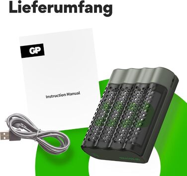 Зарядний пристрій, включаючи 4 батареї типу AA ємністю 2600 мАг, 452, USB-