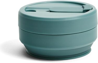 Складана кавова кружка STOJO On-The-Go Biggie з кришкою, 473 мл, багаторазова та складна силіконова дорожня кружка, портативна, кишеньковий розмір, можна мити в посудомийній машині, евкаліпт