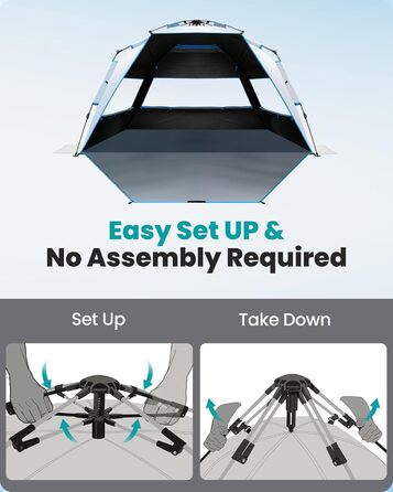 Пляжний намет OutdoorMaster з технологією Dark Shelter, портативний пляжний сонцезахисний тент, тент для 4-6 осіб із захистом від ультрафіолету UPF 50, легко встановлюється, розкладний намет, сімейний розмір, Ocracoke Coast