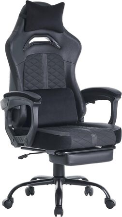 Ігрове крісло з ергономічною підставкою для ніг та коліщатками, комп&39ютерне крісло з підголівником та поперековою опорою, офісне крісло, комп&39ютерне крісло, регульоване та поворотне робоче крісло, чорне