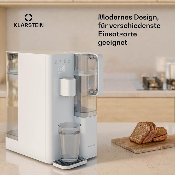 Система зворотного осмосу Klarstein VitalPour - 5-ступінчастий фільтр для осмосу, гаряча вода за 3 секунди, бак 5 л і глечик 1,5 л, 5 рівнів температури, сенсорний дисплей, блокування від дітей, легке встановлення