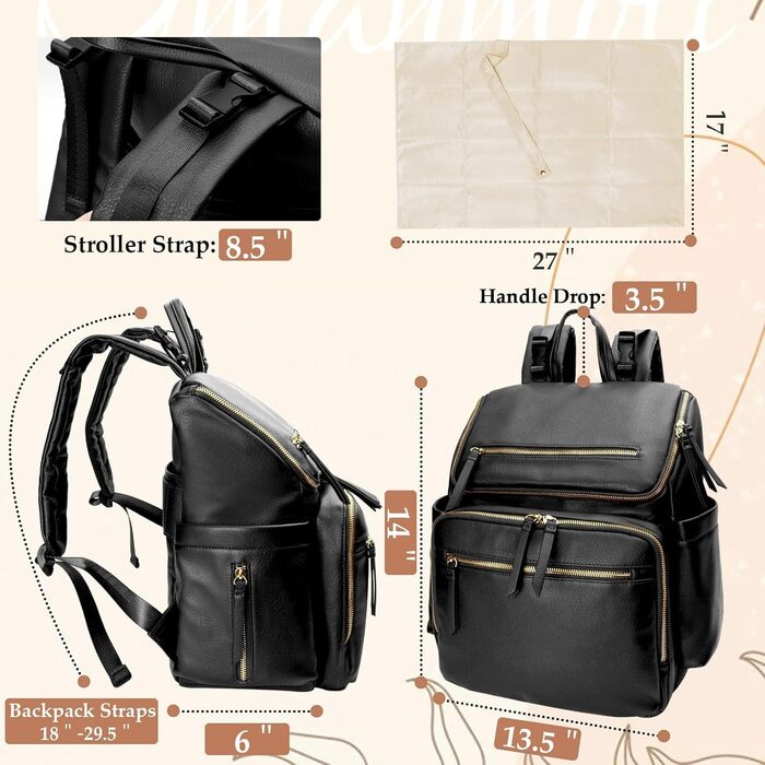 Сумка для сповивання дитини, рюкзак, пеленальна сумка, дорожній рюкзак, дитячі сумки для мам і тат Чорний