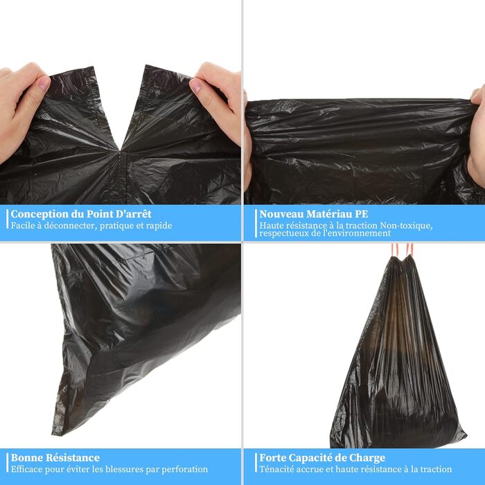 Сміттєві пакети об&39ємом 30 л, 200 шт. , зі шнурком, сміттєві пакети з ручкою, супергерметичні, 10 рулонів, пакети для сміття зі шнурком, 30 літрів, великі, 62 x 54 см, чорні