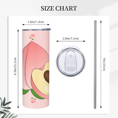 Кухоль з прямою трубочкою, 590 мл, мультяшний персиковий принт, дорожній кухоль, підходить для кемпінгу, офісу та дому