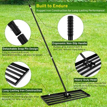 Гребінь-рівняльник для газону, інструмент для вирівнювання ґрунту, легке вирівнювання та догляд за газоном для саду, подвір'я, гольф-поля, 90x30x210 см