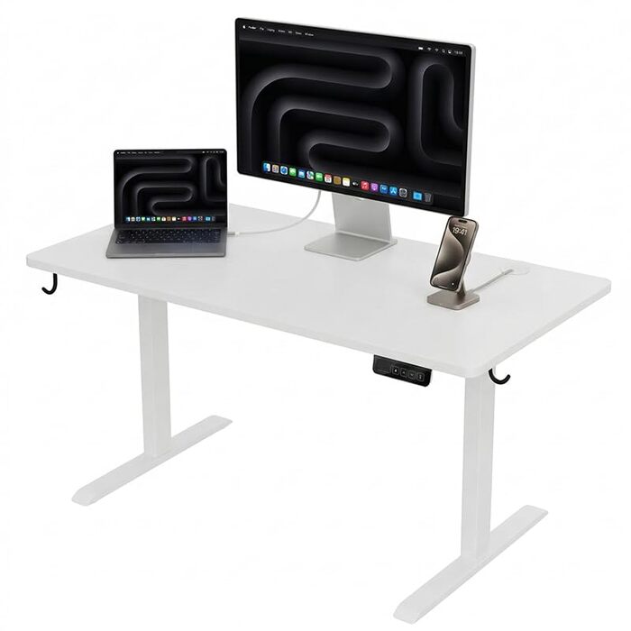 Стіл з регульованою висотою 120 x 60 см, стіл з електричним регулюванням висоти, стіл для роботи сидячи та стоячи, стіл для роботи стоячи, регульований комп&39ютерний стіл, стіл для роботи стоячи, білий, Pro Gaming