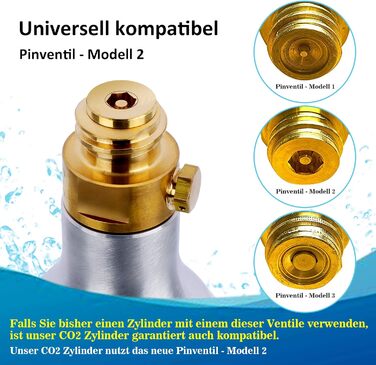 Циліндр CO2, новий і вперше заповнений у Німеччині, циліндр з вуглекислим газом циліндр для газованої води 425 г вуглекислого газу приблизно для 60 л води, підходить для виробників газованої води Sodastream тощо, 10 років TV, 2 шт.