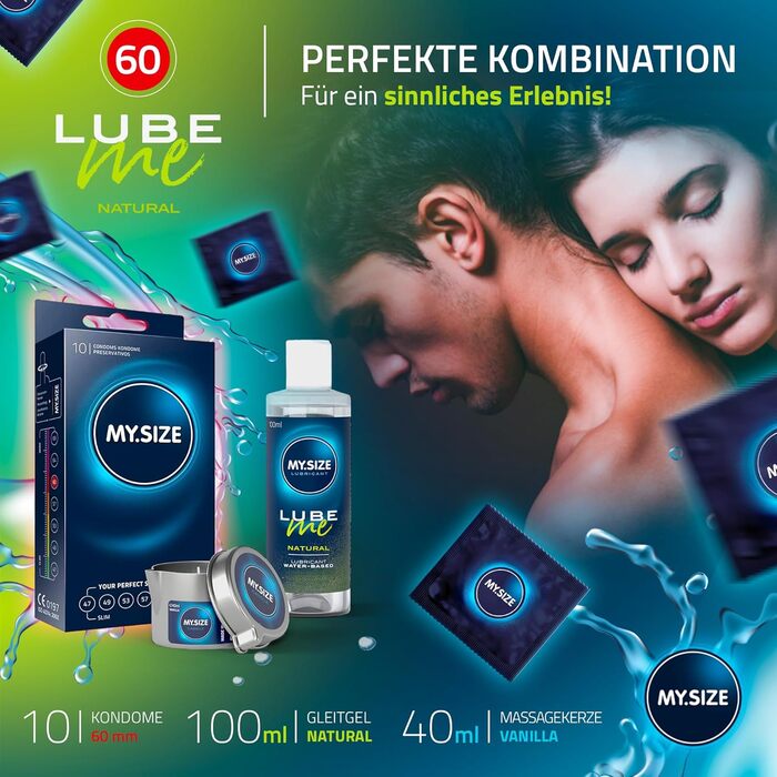 Набір MY.SIZE, 60mm, презервативи, лубрикант, масажна свічка, 12 шт