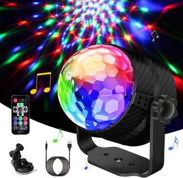 Диско-куля, диско-світло, що обертається на 360°, світлодіодна лампа для вечірки з музичною активацією, диско-світло з пультом дистанційного керування, динамічні світлові ефекти RGB потужністю 3 Вт, USB-кабель 4 м / 13 футів для вечірок, дому, Різдва, діт