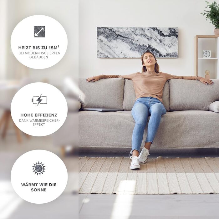 Інфрачервоний обігрівач Qarama з натурального каменю потужністю 800 Вт суцільний настінний обігрівач із справжнього натурального каменю, енергозберігаючий та тихий, включаючи цифровий термостат, виготовлений у Німеччині з 5-річною гарантією. Qarama потужн