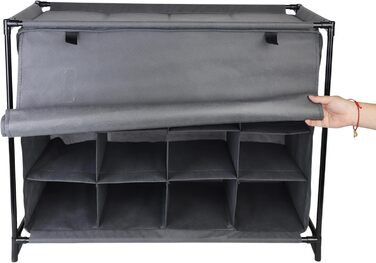 Стійка для взуття Relaxdays, 16 відділень, тканинна шафа для взуття зі шторкою, ВxШxГ 65 x 85 x 35,5 см, шафа для кемпінгу, сіра