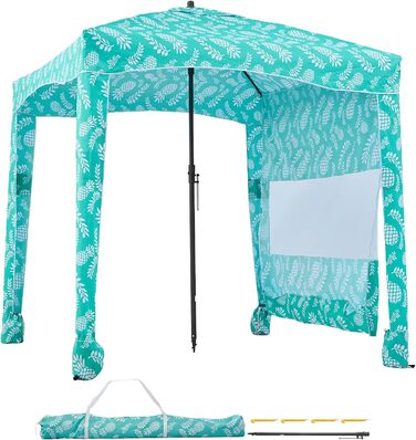 Пляжний навіс VEVOR 183 x 183 см з бічною стінкою, захист від сонця UPF 50, пляжний павільйон з мішками з піском, портативна парасолька від сонця для всієї родини та друзів, світло-зелений візерунок 6*6