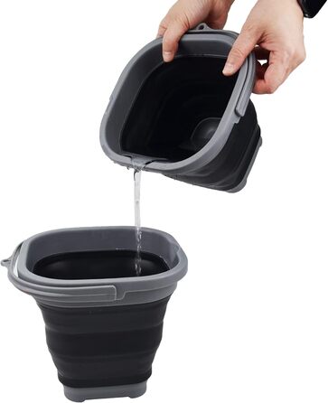 Л Super Mini Square Foldable Plastic Bucket - Складне квадратне відро - Портативне відро для води - Економія місця на відкритому повітрі (сірий/чорний (набір 2), 2) Сірий/чорний (набір 2) 2, 2,6