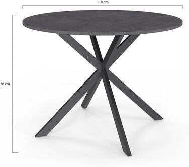 Круглий обідній стіл Jaspe, 6 осіб, стільниця з ефектом бетону, ніжки-павуки, антрацитово-сірий, 110 см