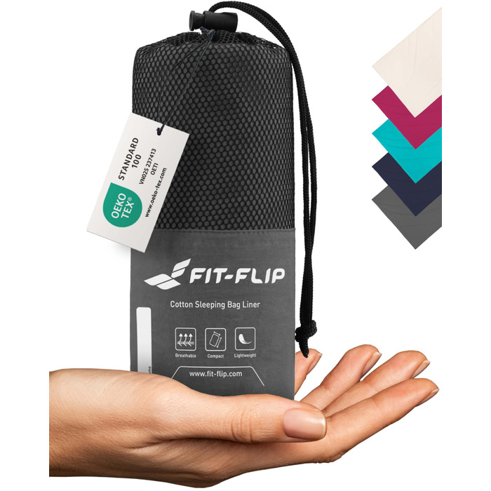 Підкладка для спального мішка Fit-Flip з бавовни або мікрофібри - надлегкий внутрішній спальний мішок - тонкий дорожній спальний мішок - компактний, маленький та шовковисто-м&39який - підкладка для спального мішка з кишенею для подушки, бавовна, темно-сір