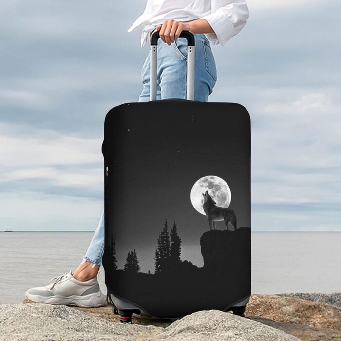 Чохол для валізи Вовчий Нічний Місяць, міцний захист для багажу, підходить для валіз розміром 45.7 - 81.3 см, малий, Чорний
