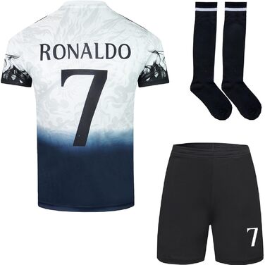 Дитячий футбол, футболка, шорти, шкарпетки, комплект, лімітований спеціальний випуск Роналду 7 Dragon, розміри білі 26/152 (8-9 років)