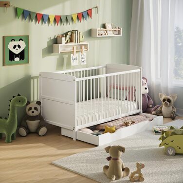 Дитяче ліжечко-трансформер 70x140 з шухлядою та матрацом, ліжечко, дитяче ліжко, регульована висота та знімні поручні інші розміри 60x120 см 70x140 см від народження до 6 років, біле 70x140 см з шухлядою / з матрацом