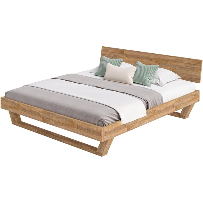 Ліжко Skølm Nornir з масиву дерева 180x200 см каркас ліжка з масиву дуба, обробленого олією високоякісне дерев&39яне ліжко з ніжками-санчатами каркас ліжка з 1 опорою для узголів&39я підходить як двоспальне ліжко 180x200 см суцільне узголів&39я