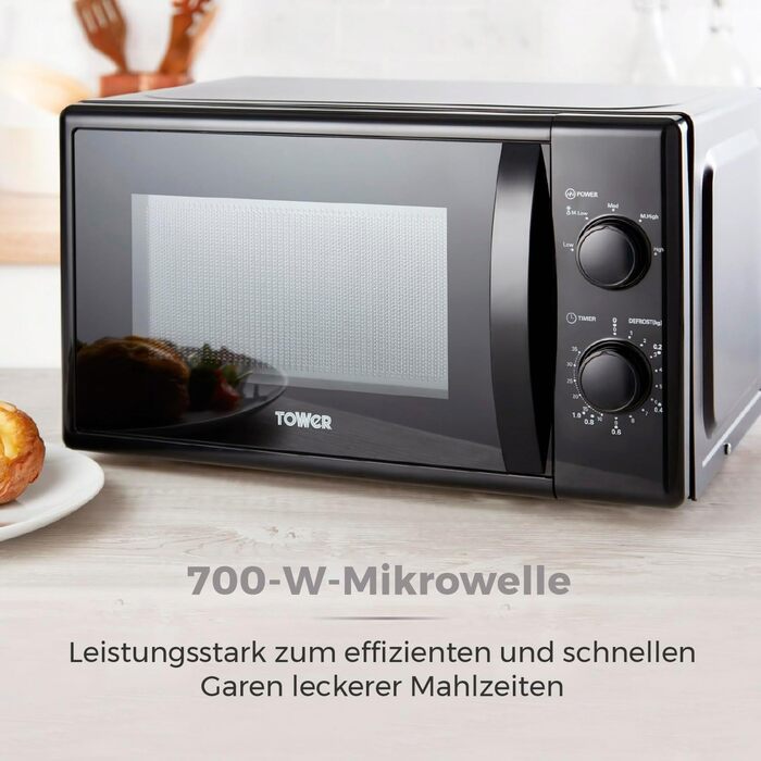 Ручна мікрохвильова піч Tower T24034BLK 20 літрів 700 Вт з 5 рівнями потужності та таймером на 35 хвилин - мікрохвильова піч чорна
