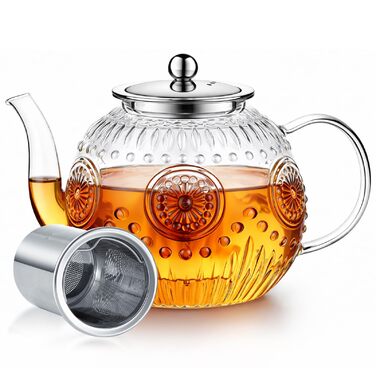 Чайник скляний з ситечком STNTUS, 1.2 л чайник для розсипного чаю та квіткового чаю, жаростійке боросилікатне скло, зручний вилив HX-1200 мл