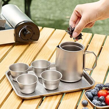 Набір для чаювання Ті-Сет 4 предмети чашка для води та чайне яйце, набір чашок з титанового сплаву. Ідеально підходить для походів, кемпінгу та активного відпочинку. Титаново-нержавіюча сталь, для чоловіків та жінок, для дому та подорожей, для піших прогу
