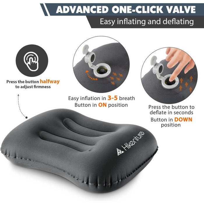 Подушка для кемпінгу HIKENTURE набір із 2 шт. , надувна подушка для подорожей, ультралегка, ергономічна подушка для кемпінгу, подорожей, на природі, надувна подушка для подорожей, сіра