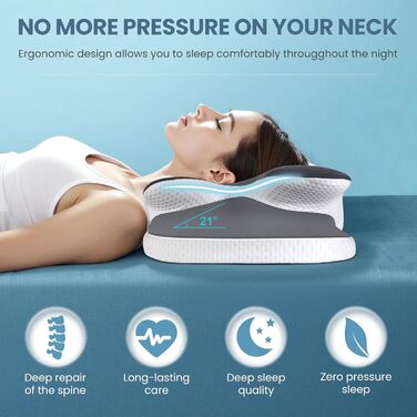 Подушка A-Pce з піни з ефектом пам&39яті для всіх типів сну, ергономічна ортопедична подушка для голови для полегшення болю в шиї та плечах, подушка для шиї зі знімним чохлом, сіра, велика