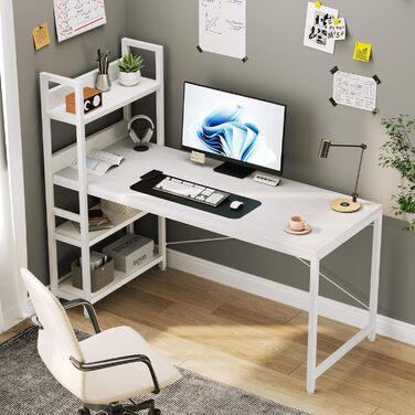 Письмовий стіл Sweetcrispy з бічною полицею та регульованими ніжками, офісний стіл шириною 120 см, міцний комп&39ютерний стіл із місцем для зберігання, легке складання, білий 120 x 56 x 120 см