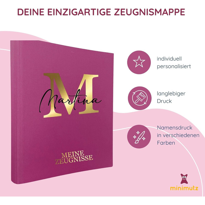 Персоналізована папка для дитячих табелів успішності з іменем Папка для початкових документів для дівчаток та хлопчиків Лляна папка для табелів успішності для організації сертифікатів (ягідна)